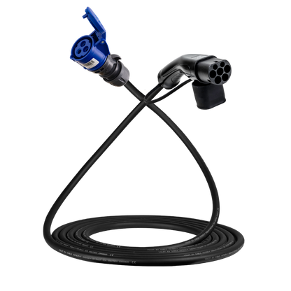 Adapter cable type 2 (charging station side) to 3-pole 16A blue commando socket