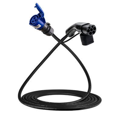 Adapter cable type 2 (charging station side) to 3-pole blue 32A commando socket