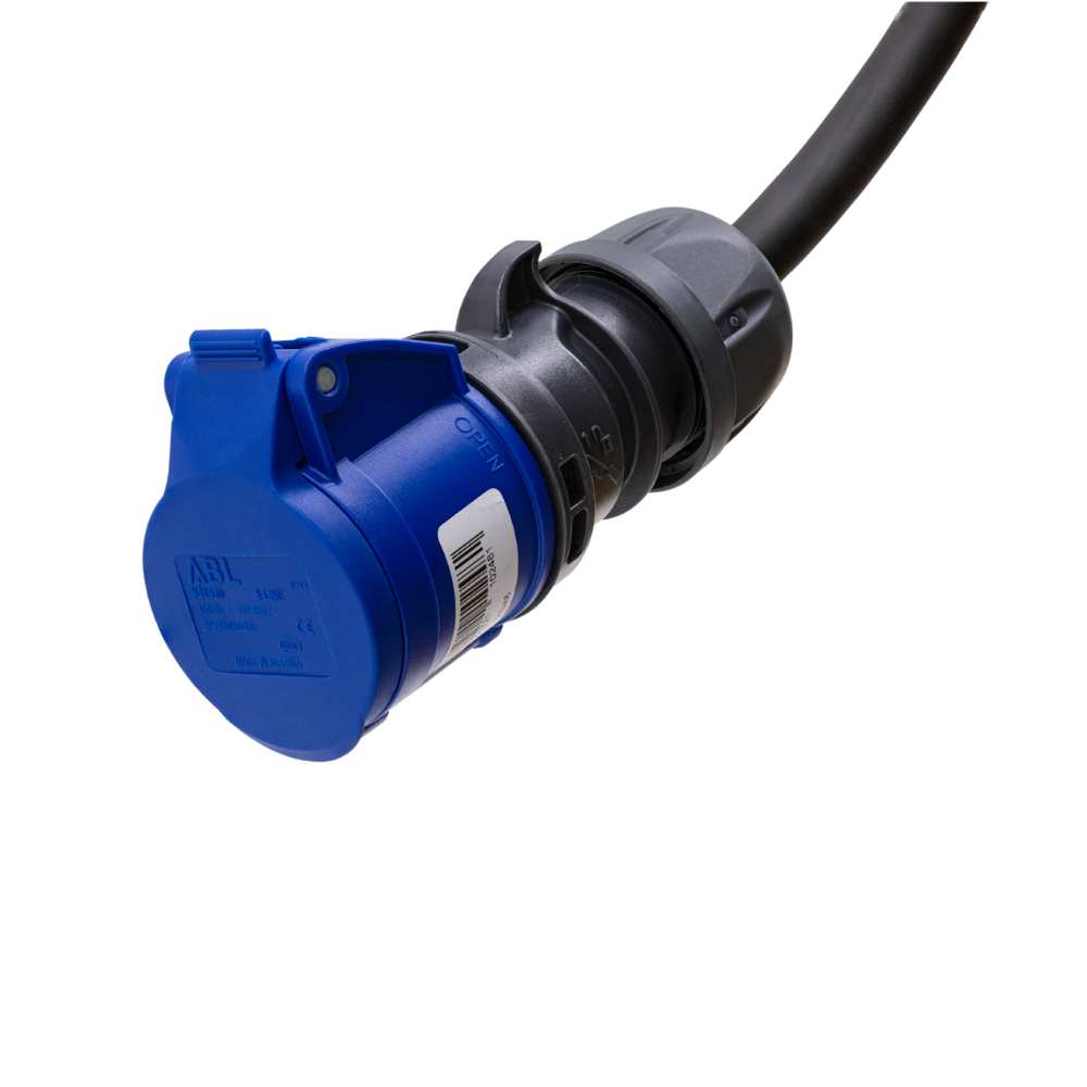 Adapter cable type 2 (charging station side) to 3-pole 16A blue commando socket
