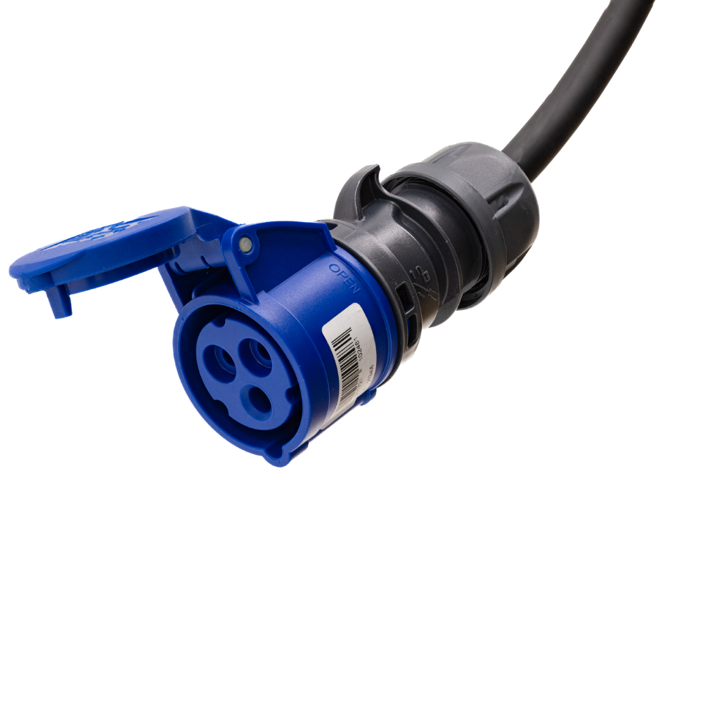 Adapter cable type 2 (charging station side) to 3-pole 16A blue commando socket
