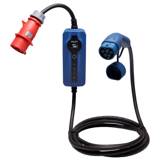 Voldt® Portable EV charger commando plug | 3 phase | 8A - 32A | 22kW + APP