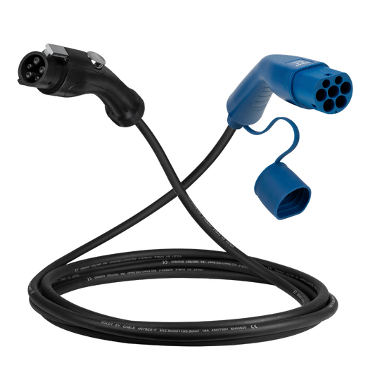 Type 1 - type 2 | 1 phase | 32a | 7.4kW charging cable
